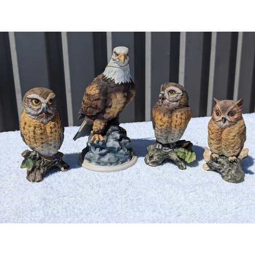 98 - Group (4) Ceramic Owl Figurines 3 Daito, 1 Country Artists Eagle. Largest 25cm All Appear Excellent