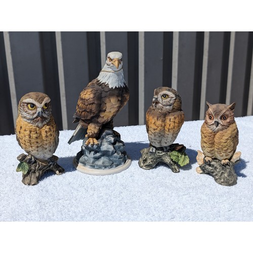 98 - Group (4) Ceramic Owl Figurines 3 Daito, 1 Country Artists Eagle. Largest 25cm All Appear Excellent