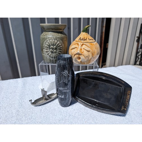 101 - Zenit Vase by Gunnar Nylund 14.5x10cm Plus Toni Raymond Pickled Onion Pot, Oriental Engrave Stonewar... 