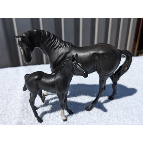 106 - Pair Beswick Horse H2466 Black Beauty, Plus Black Foal Both Excellent Condition