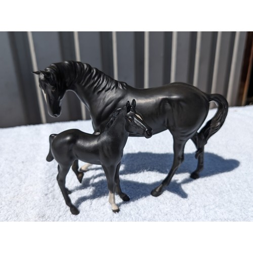 106 - Pair Beswick Horse H2466 Black Beauty, Plus Black Foal Both Excellent Condition