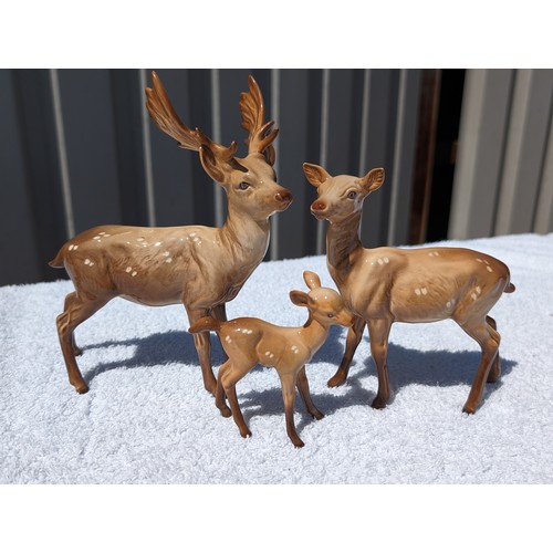 107 - Beswick Group (3) Deer Family Group / Foe / Stags / 20.5cm Doe has Leg Repair - Others Very Good