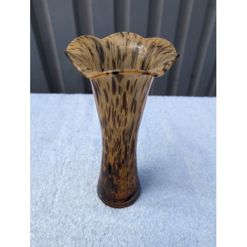 115 - Vintage Mid Century Amber Glass Art Tortoise Shell Style Spatter Vase 30cm