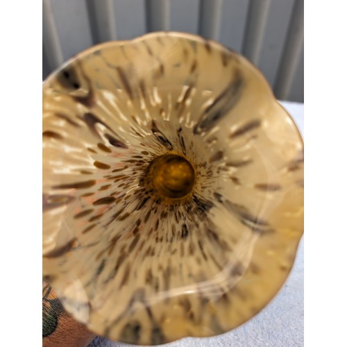 115 - Vintage Mid Century Amber Glass Art Tortoise Shell Style Spatter Vase 30cm