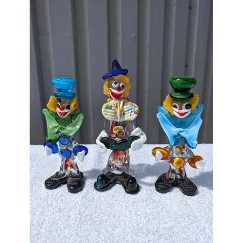 117 - Vintage Bundle (3) Murano Style Glass Clowns 20cm - One Has Loss to Bow As Seen
