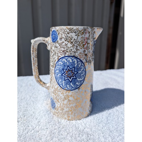 141 - Antique James Kenton Osaka Pattern Blue and Gilt Pitcher Jug 7