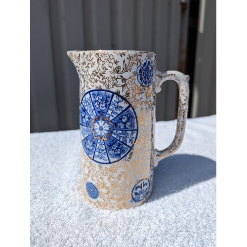 141 - Antique James Kenton Osaka Pattern Blue and Gilt Pitcher Jug 7