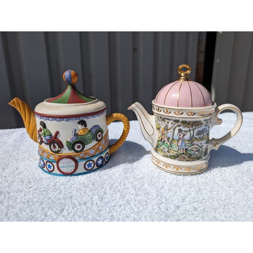 142 - Teapots Pair, Christopher Wren Circus & Sadler Hunting Scene
