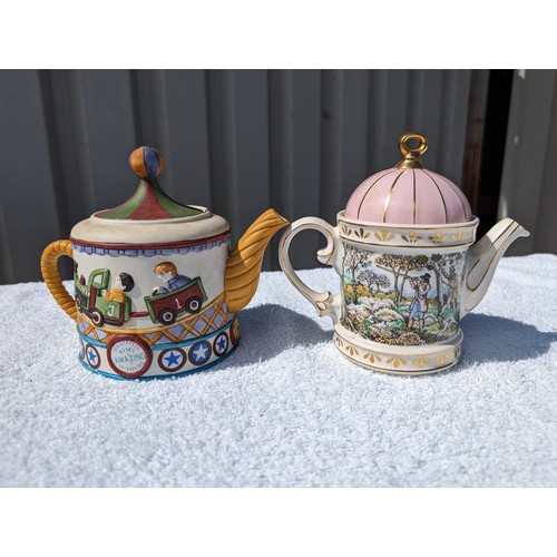 142 - Teapots Pair, Christopher Wren Circus & Sadler Hunting Scene
