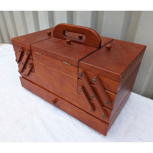 5 - Large Vintage Concertina Sewing Box - Nice Condition With Contents 50cm