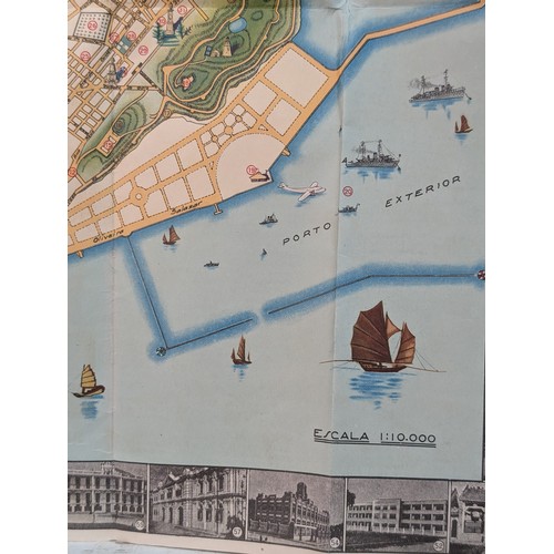 9 - Original Macau Vintage Map 1949 48x61cm - Excellent Condition For Age Seldom Seen Example