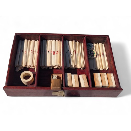 57 - Vintage Mahjong Set - Bone and Bamboo, Housed Over Four Drawers With Brass Furniture. Appears Comple... 