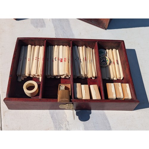 57 - Vintage Mahjong Set - Bone and Bamboo, Housed Over Four Drawers With Brass Furniture. Appears Comple... 