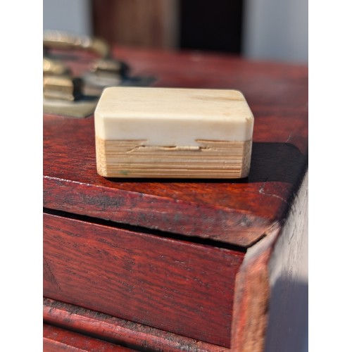 57 - Vintage Mahjong Set - Bone and Bamboo, Housed Over Four Drawers With Brass Furniture. Appears Comple... 