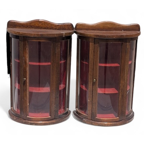 116 - Wonderful Pair 19C Wooden Salesman Sample Display Cabinets With Curved Glass on 3 Sides Countertop D... 