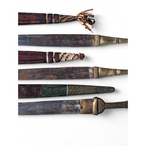 120 - Trio African Tuareg Swords, Brass Hilts. Original Scabbards, All Apear In Good Condition 15