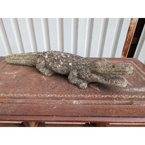 166 - Large Reconstituted Stone Garden Crocodile / Alligator Ornament Note Small Loss To Tail 73cm