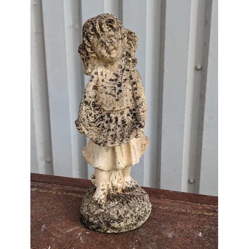 167 - Reconstituted Stone Garden Ornament In Form Of A Girl - Nicely Weathered