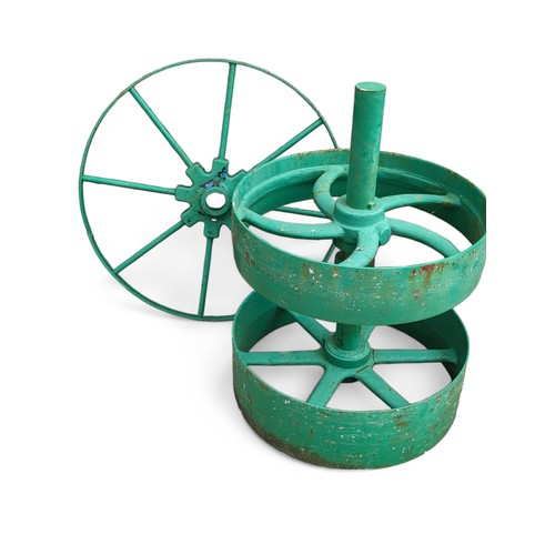 169 - Reclaimed Water Mill Components - Large Wheel 80cm - Twin Wheel 60x85cm Iron - Very Heavy and Attarc... 