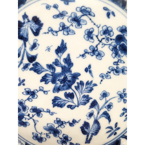 302 - Kangxi Lobed Plate - 21.5cm - Blue and White Floral Design, Has Minor Chip Appx 1mm As Shown, Has be... 