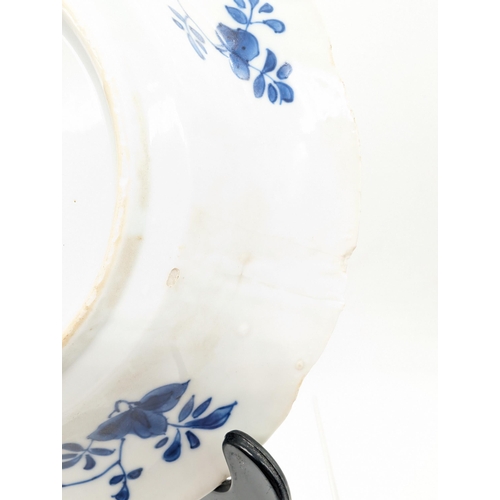 302 - Kangxi Lobed Plate - 21.5cm - Blue and White Floral Design, Has Minor Chip Appx 1mm As Shown, Has be... 