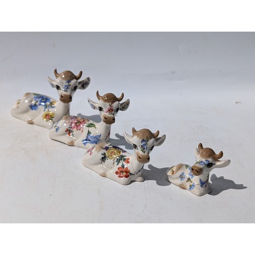 29 - Vintage Qty (7)  Szeiler Cow & Deer China Figurines Decorated in Excellent Floral Patterns Largest 6... 