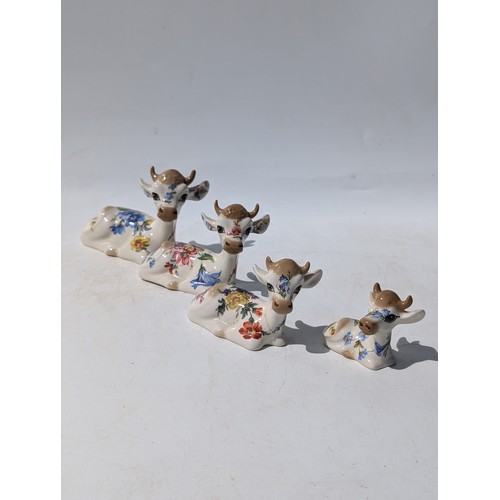 29 - Vintage Qty (7)  Szeiler Cow & Deer China Figurines Decorated in Excellent Floral Patterns Largest 6... 