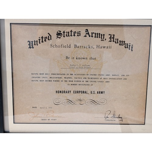 86 - Pair Framed United States Army Hawaii Indoctrinatio Certificates Awarded to Dudley F P Williams 1970