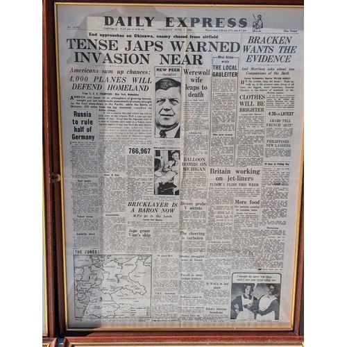 87 - Set (12) WW2 Well Framed Newspaper Headlines Front Covers - Various Key Dates Covered - Lovely Condi... 