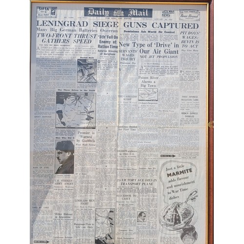 87 - Set (12) WW2 Well Framed Newspaper Headlines Front Covers - Various Key Dates Covered - Lovely Condi... 