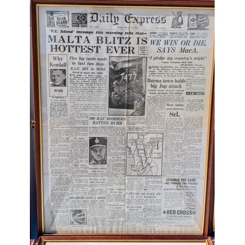 87 - Set (12) WW2 Well Framed Newspaper Headlines Front Covers - Various Key Dates Covered - Lovely Condi... 