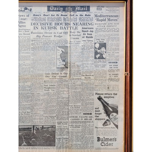 87 - Set (12) WW2 Well Framed Newspaper Headlines Front Covers - Various Key Dates Covered - Lovely Condi... 