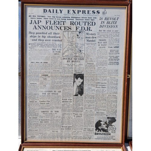 87 - Set (12) WW2 Well Framed Newspaper Headlines Front Covers - Various Key Dates Covered - Lovely Condi... 