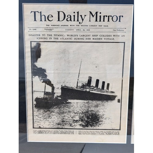 88 - Titanic Interest 95x50cm Well Framed Display Spread Displaying The Daily Mirror 16.4.1912 The Day Af... 