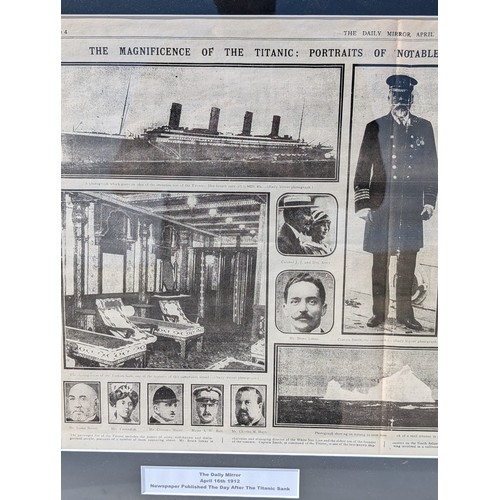 88 - Titanic Interest 95x50cm Well Framed Display Spread Displaying The Daily Mirror 16.4.1912 The Day Af... 