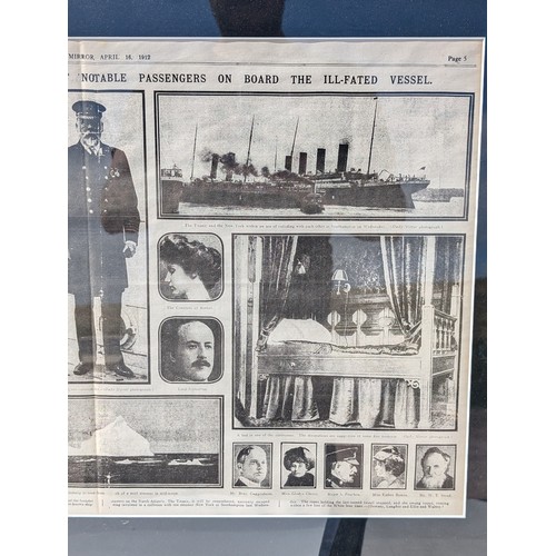 88 - Titanic Interest 95x50cm Well Framed Display Spread Displaying The Daily Mirror 16.4.1912 The Day Af... 