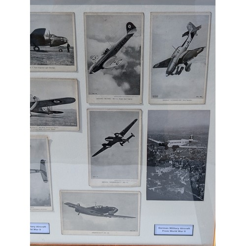 89 - set (18) Well Framed and Displayed WW2 Postcards Depicting Various Military Aircraft 84x46cm