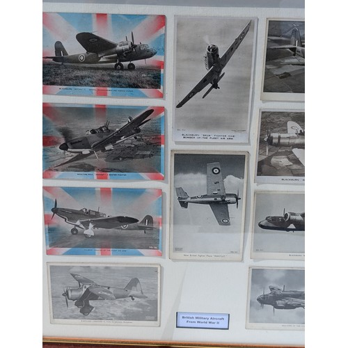 89 - set (18) Well Framed and Displayed WW2 Postcards Depicting Various Military Aircraft 84x46cm