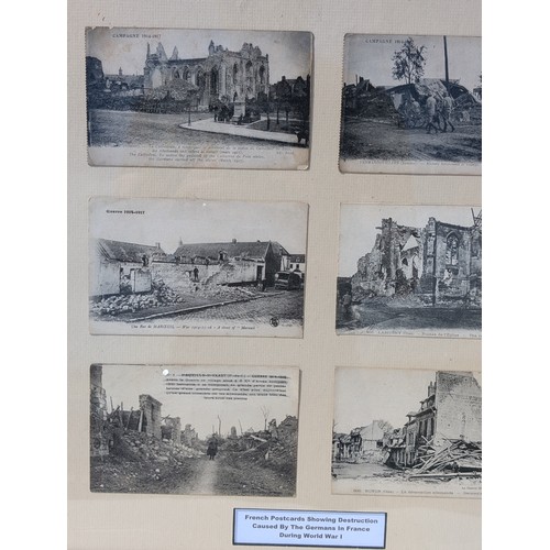 90 - Well Presented Framed Display of (6) French Postcards Showing The Destruction Caused By The Germans ... 