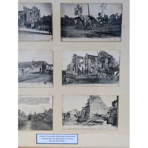 90 - Well Presented Framed Display of (6) French Postcards Showing The Destruction Caused By The Germans ... 