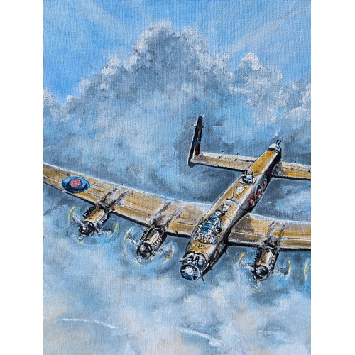 91 - Well Executed Oil On Canvas Depicting Lancaster Patrol WW2 Signed Dated Lower Left G Felliger 09, Th... 