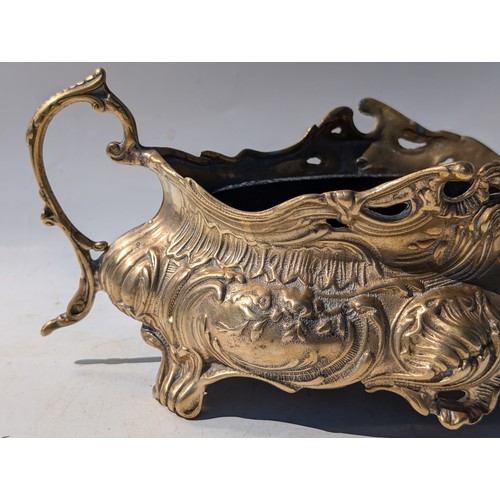 127 - Fabulous Antique French Brass Jardiniere / With Metal Plant Holder Insert - 34x12x17cm