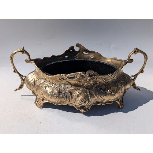 127 - Fabulous Antique French Brass Jardiniere / With Metal Plant Holder Insert - 34x12x17cm