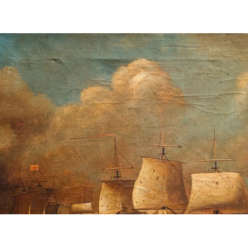 187A - Brian Coole (1939 - 2022) Naval Battle scene oil on canvas unframed with some history of the artist ... 