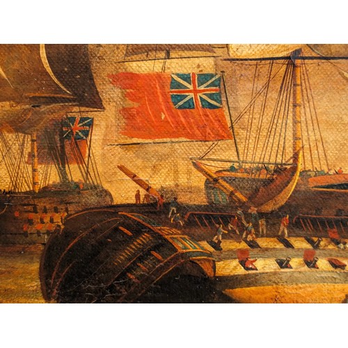 187A - Brian Coole (1939 - 2022) Naval Battle scene oil on canvas unframed with some history of the artist ... 