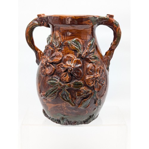 106 - Excellent Longpark Torquay22x24cm Pottery Two Handled Jug With Excellent Floral Design Believed Earl... 