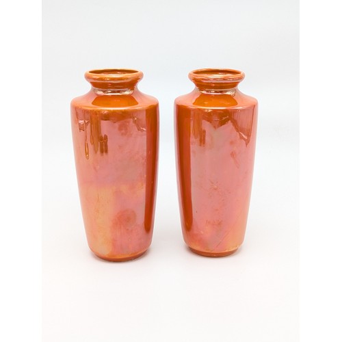 105 - Group (5 Pairs) Ceramics to include; Pair Empire Ware Iridescent Orange Vases 15cm, Pair Sylvac Pott... 