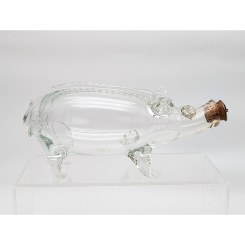 100 - Fabulous Likely Holmegaard Blown Gass Pig Decanter - With Original Stopper. Damage Free 25x14cm