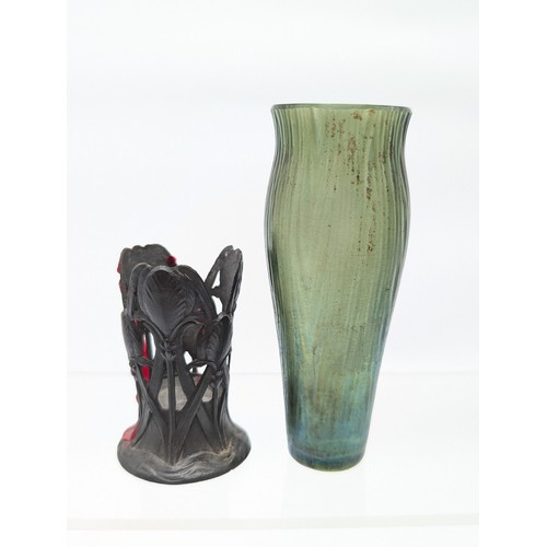 95 - Excellent Rare Likely Loetz Art Noveau Bud Vase With Green iridescent Ground and Vertical Pattern, C... 