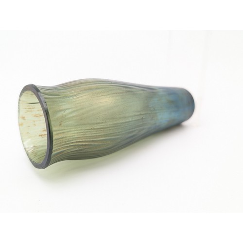 95 - Excellent Rare Likely Loetz Art Noveau Bud Vase With Green iridescent Ground and Vertical Pattern, C... 